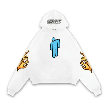 Sudadera estilo hoodie con capucha en color blanco, con estampado del logo de Blohsh en la parte delantera, en la parte trasera tiene las fechas del World Tour Where do we go? del álbum When We All Fall Asleep, Where Do We go? de Billie Eilish, incluyendo la fecha de Mexico City del Corona Capital 2019