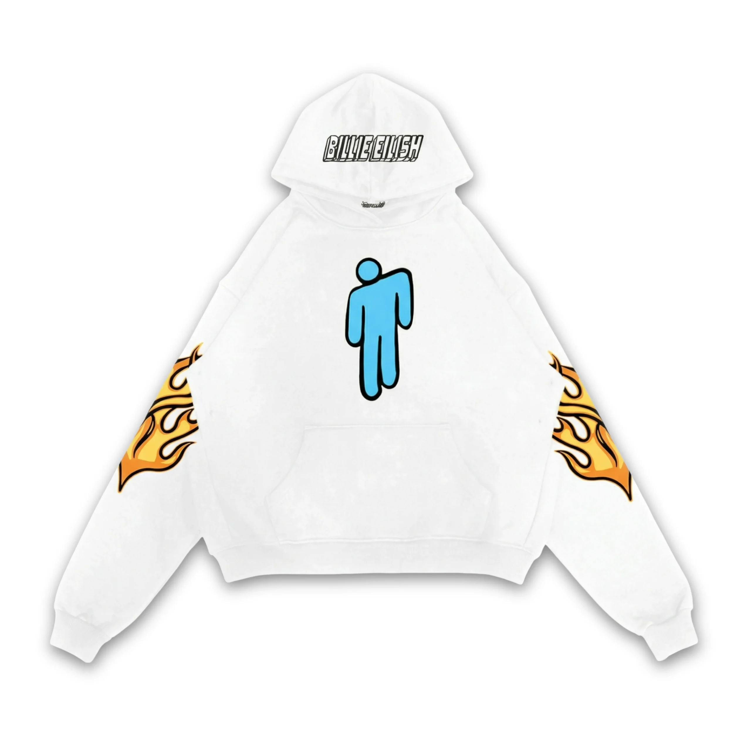 Sudadera estilo hoodie con capucha en color blanco, con estampado del logo de Blohsh en la parte delantera, en la parte trasera tiene las fechas del World Tour Where do we go? del álbum When We All Fall Asleep, Where Do We go? de Billie Eilish, incluyendo la fecha de Mexico City del Corona Capital 2019